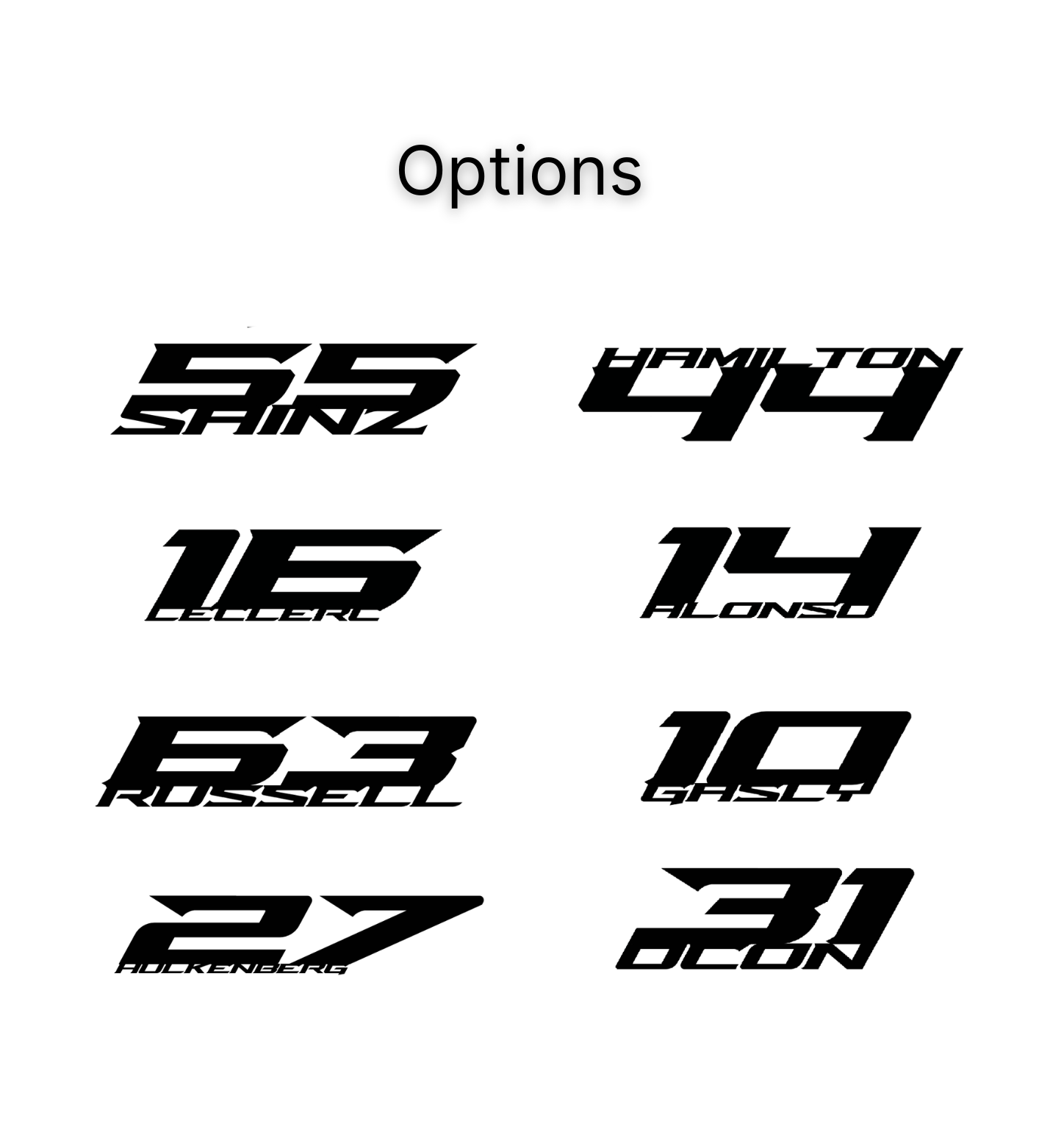 F1 Driver No. Sticker