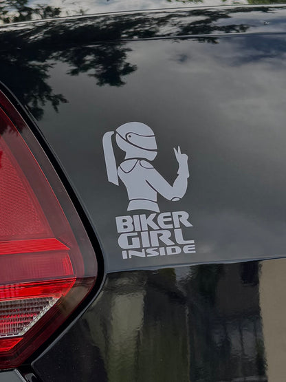 Biker Girl Inside Bumper Sticker